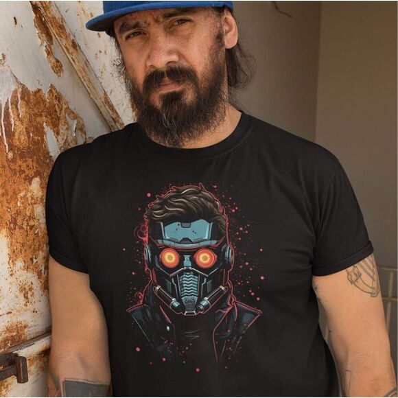 Bella + Canvas men’s large Guardians of the galaxy Starlord with mask black t-sh - Picture 1 of 5